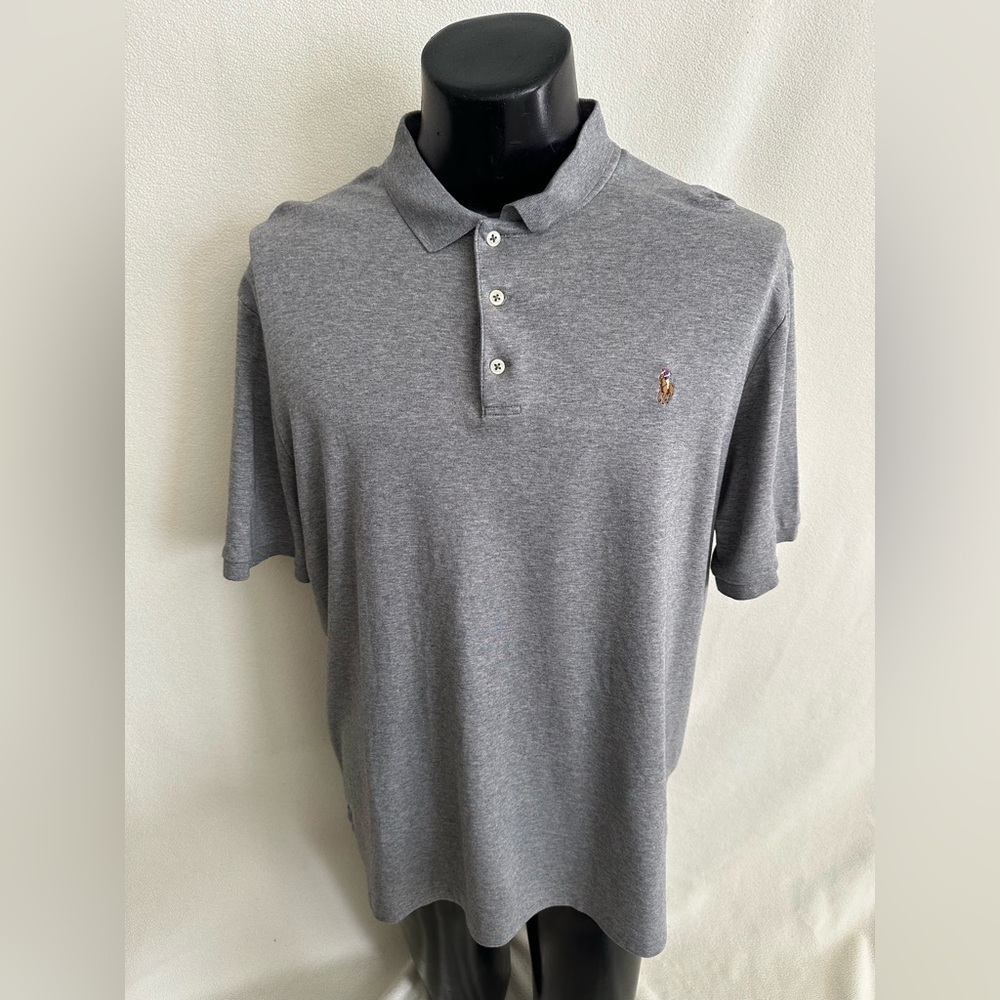 Polo Ralph Lauren Shirt Men’s XL Classic Fit Gray W/Flesh Logo Short Sleeve Polo